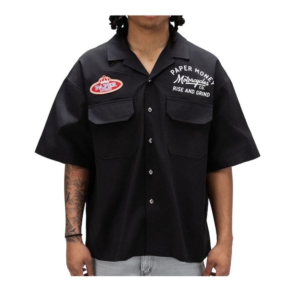 Paper Money Button Front Shirt Motor Club Mens Black MOTOR CLUB-BUTTON FRONT